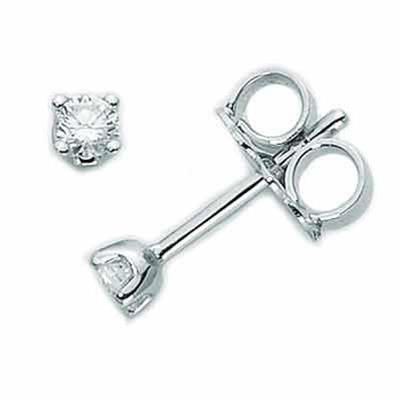 Pair of silver stud earrings each with a single round brilliant diamond and butterfly backings