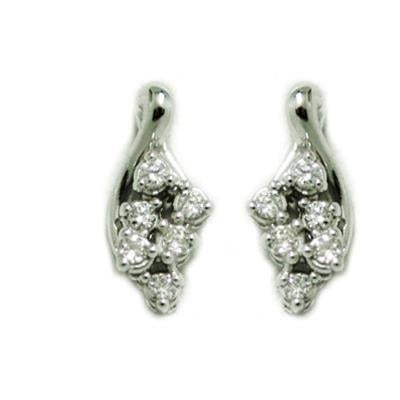 Pair of polished white gold cluster stud earrings with multiple small diamonds reflecting light