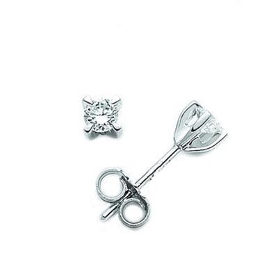 Pair of white gold stud earrings each set with a single clear round gemstone and butterfly back