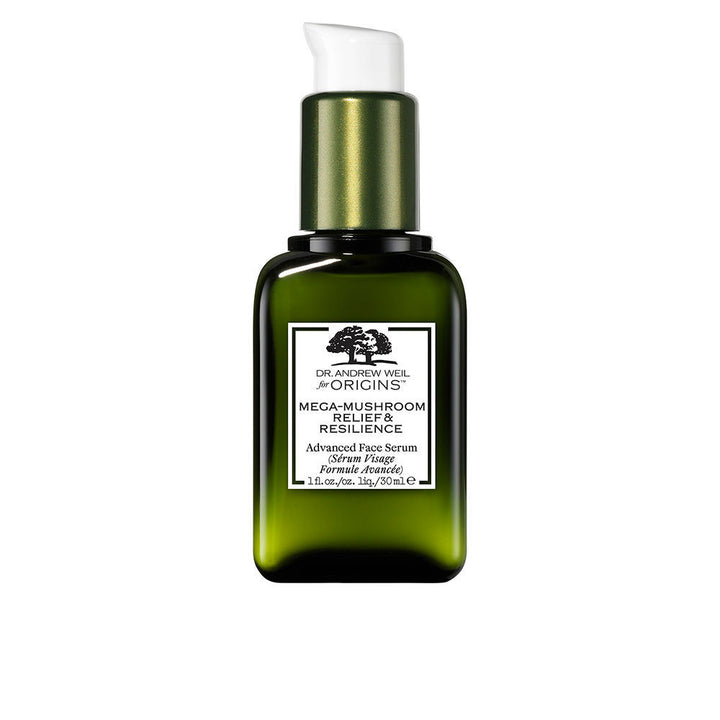 50 ml glass bottle of balancing serum with mushroom and seaweed ingredients visible