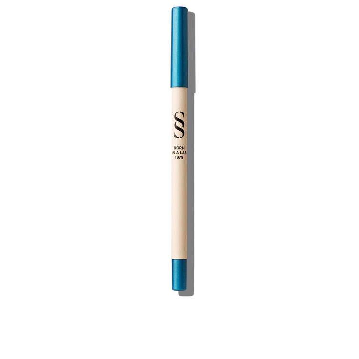 Sensilis beige and blue eyeliner pencil with slim cylindrical body, blue caps, and black printed logo